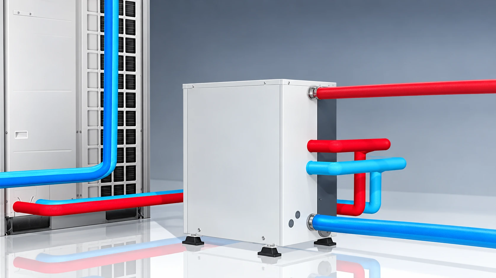 Módulo Hydro Kit com conexões ao sistema de climatização e ao circuito hidráulico